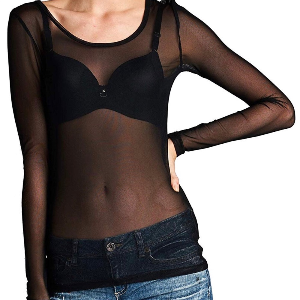 Black sheer long sleeve top